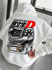 Men’s JDM Initial D Graphic Hoodie – White Oversized Streetwear