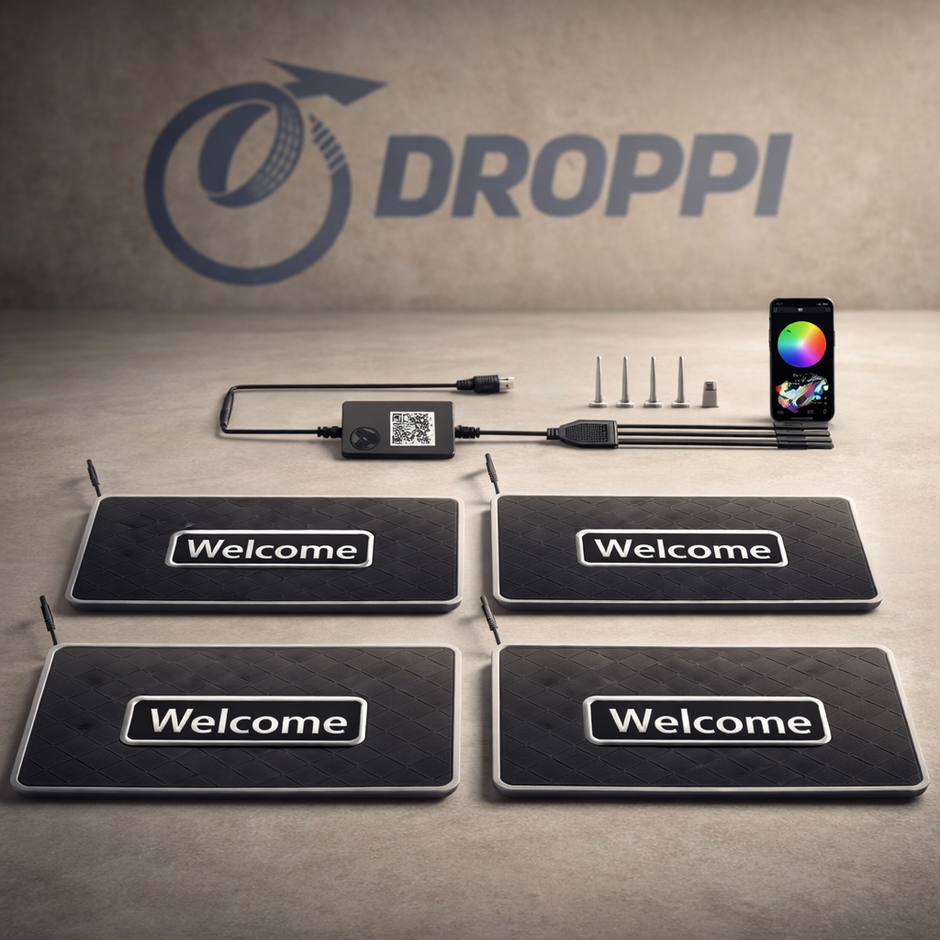 Custom RGB LED Car Mats on Droppi studio background