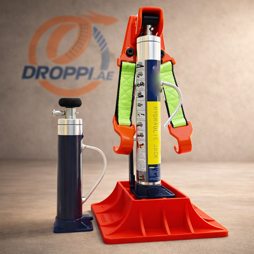 Vertical Hydraulic Jack Tire Lifter -  Desert Rescue and  Equipment on Droppi studio background