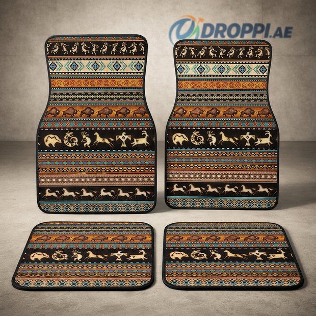Vintage Boho Ethnic Pattern 4PCS Crystal Velvet Car Floor Mat on Droppi studio background