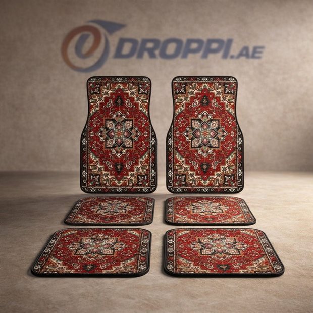 4Pcs Bohemian Car Floor Mats Anti-slip Heavy Duty Persian Carpet on Droppi studio background