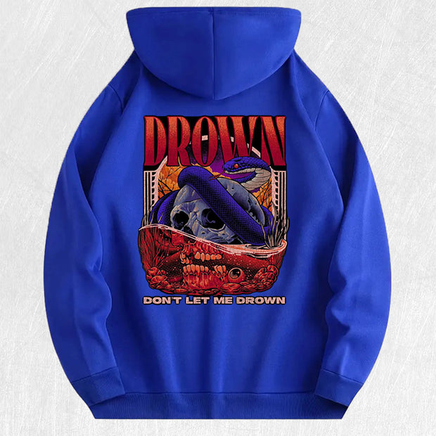 Drown Skull Snake Graphic Hoodie 100% Cotton US Warehouse 7 Colors