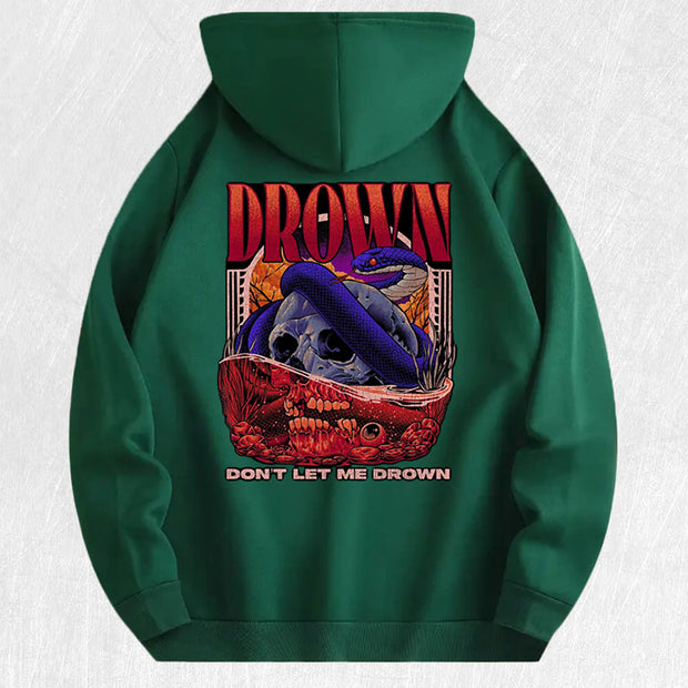Drown Skull Snake Graphic Hoodie 100% Cotton US Warehouse 7 Colors
