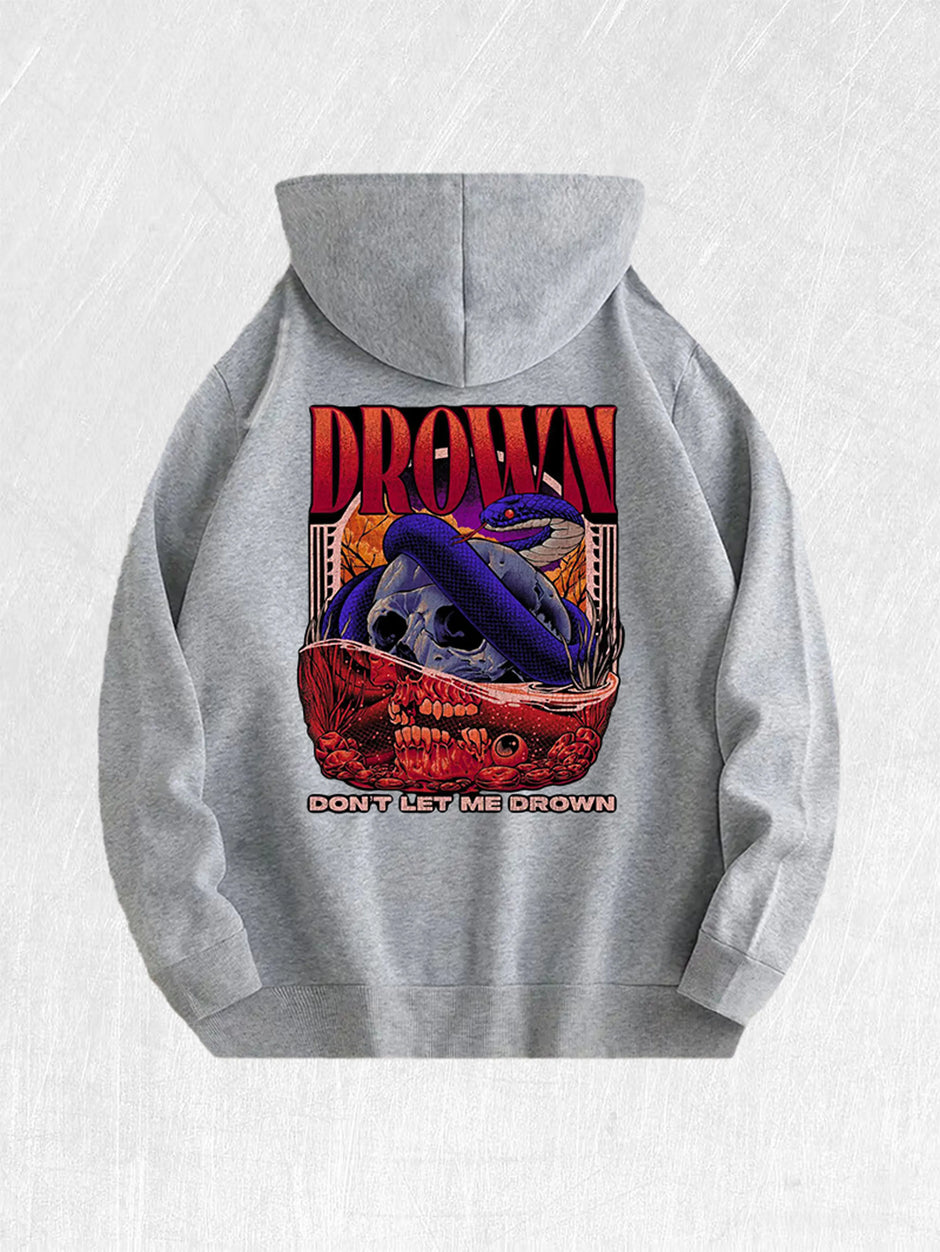 Drown Skull Snake Graphic Hoodie 100% Cotton US Warehouse 7 Colors