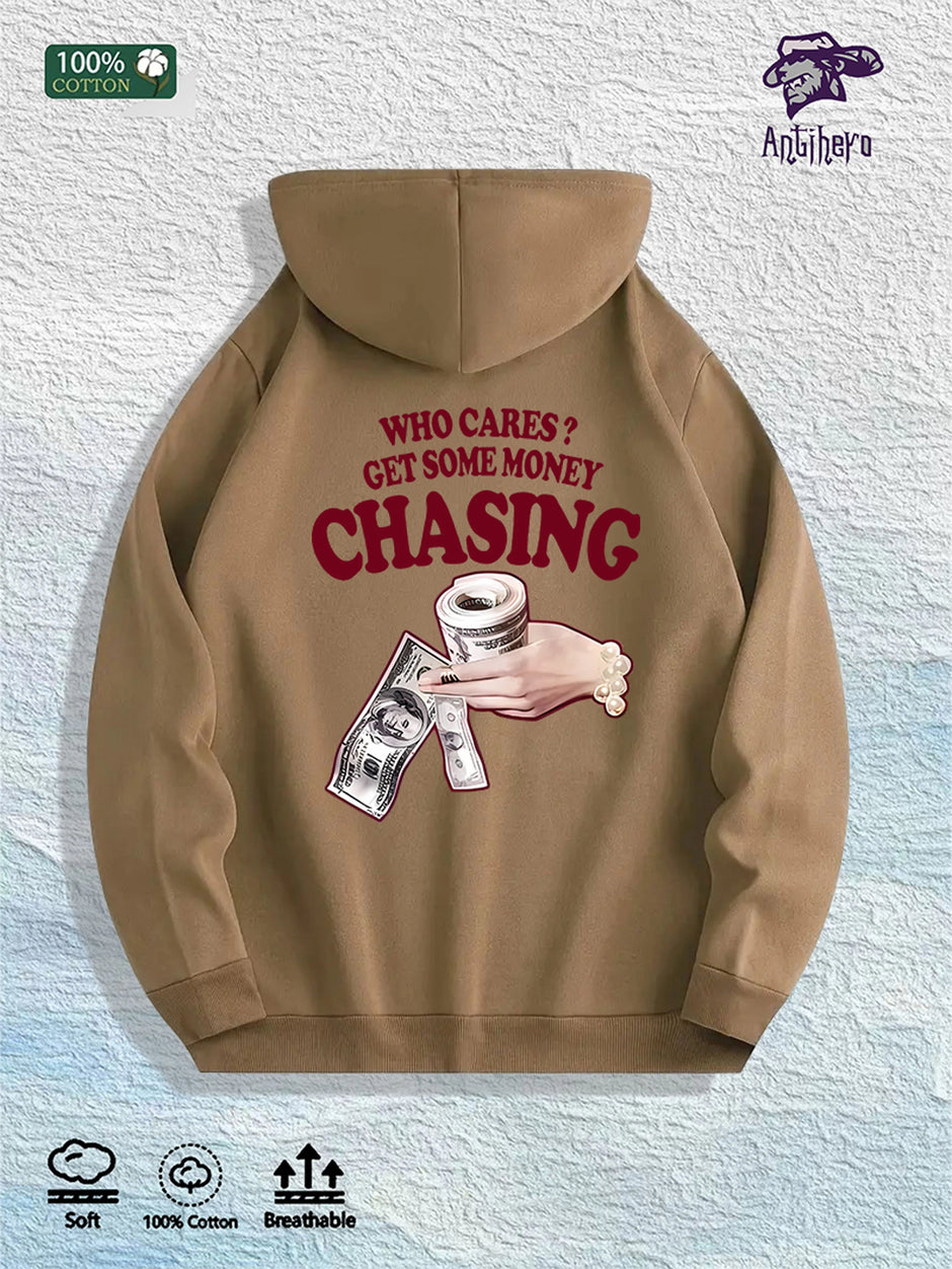 “WHO CARES? GET SOME MONEY” Graphic Hoodie – 100% Cotton, 7 Colors