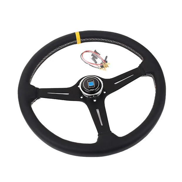 N&D 380mm/15inch Racing Car Real Leather Drifting Steering Wheel Universal - interior - Droppi UAE