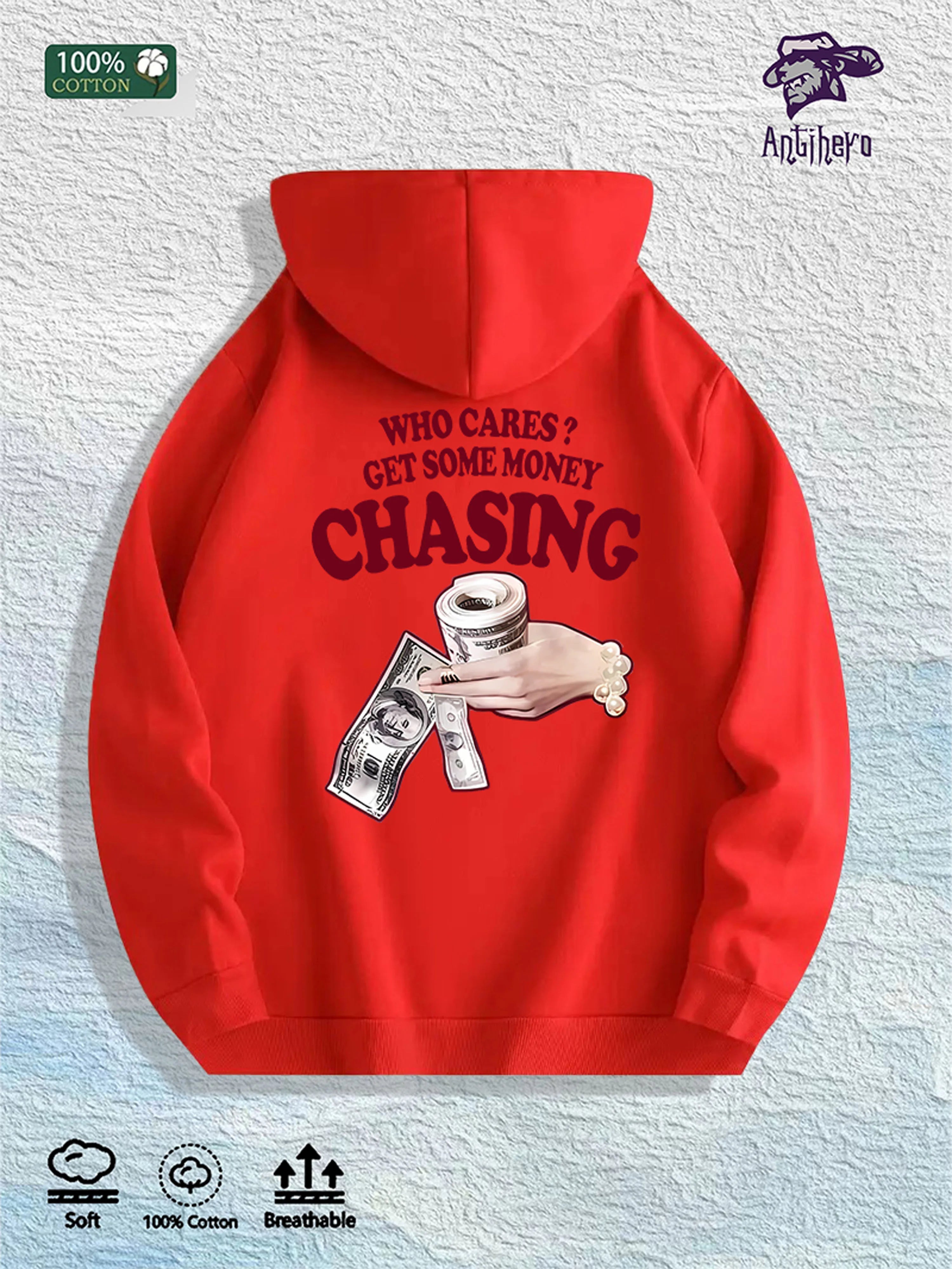 “WHO CARES? GET SOME MONEY” Graphic Hoodie – 100% Cotton, 7 Colors