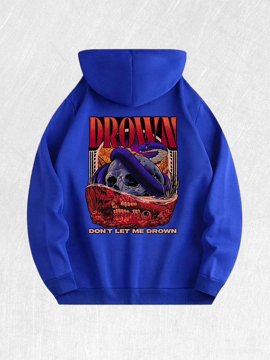 Drown Skull Snake Graphic Hoodie 100% Cotton US Warehouse 7 Colors