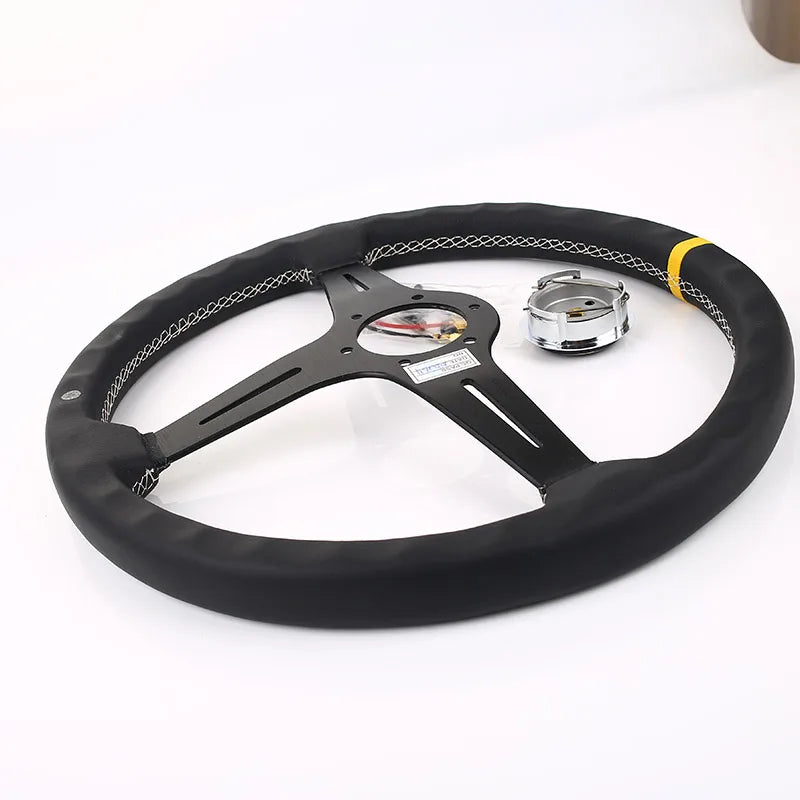 N&D 380mm/15inch Racing Car Real Leather Drifting Steering Wheel Universal