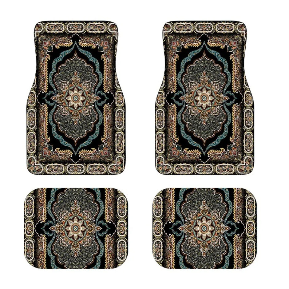 4Pcs Bohemian Car Floor Mats Anti-slip Heavy Duty Persian Carpet