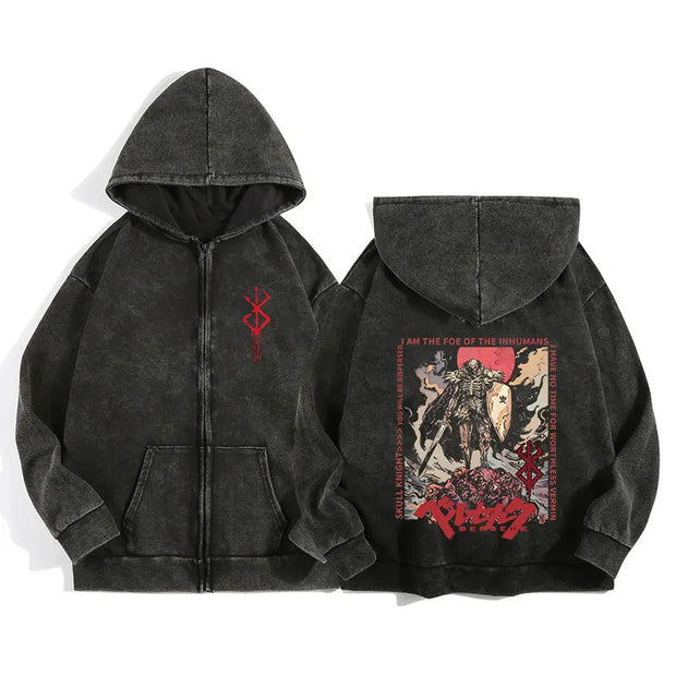 Berserk Wash Zip Up Hoodie