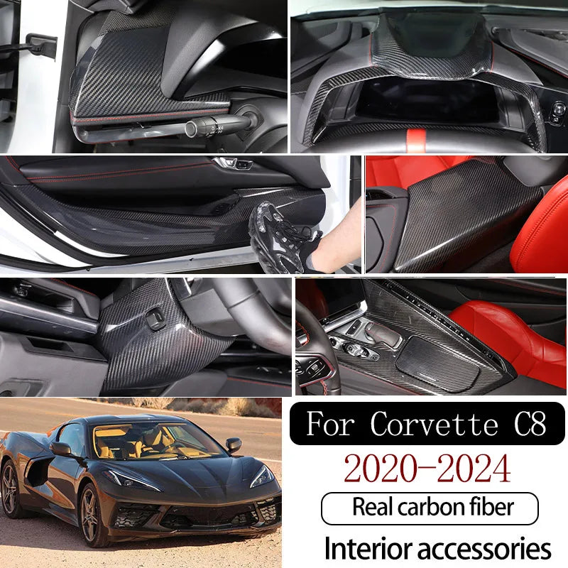 Carbon Fiber Dashboard & Gear Shift Panel Cover for Chevrolet Corvette C8 (2020–2024)