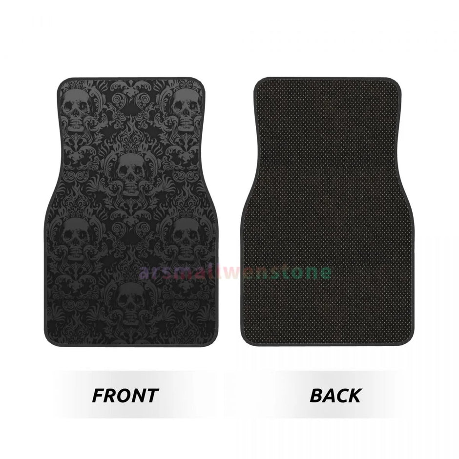 Gothic Black Skull 4PCS Crystal Velvet Car Floor Mat