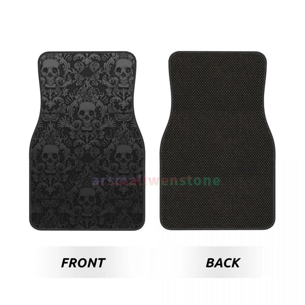 Gothic Black Skull 4PCS Crystal Velvet Car Floor Mat