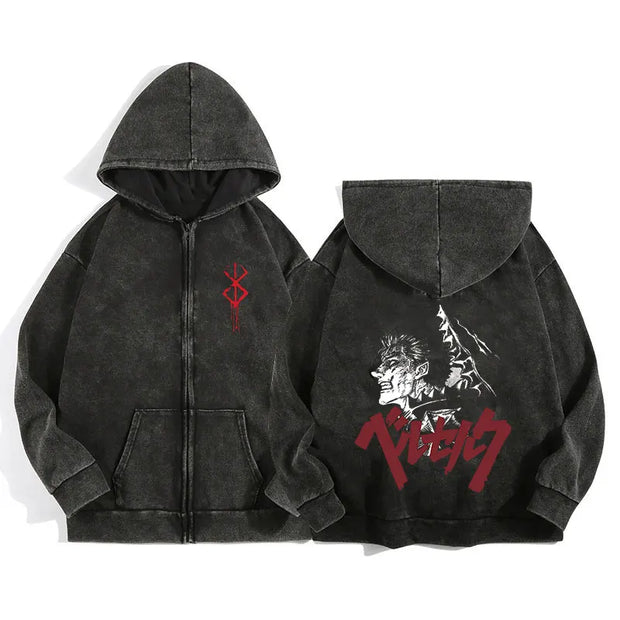 Berserk Wash Zip Up Hoodie