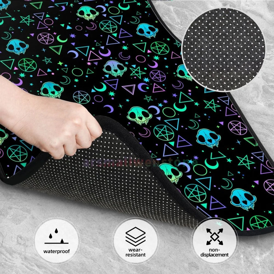 Gothic Black Skull 4PCS Crystal Velvet Car Floor Mat
