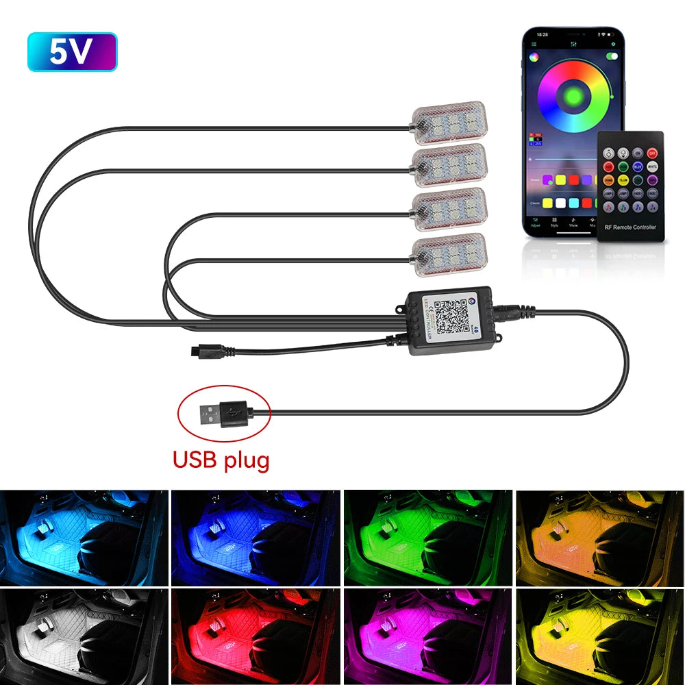 LED Car Interior Ambient Backlight Remote App Music Control