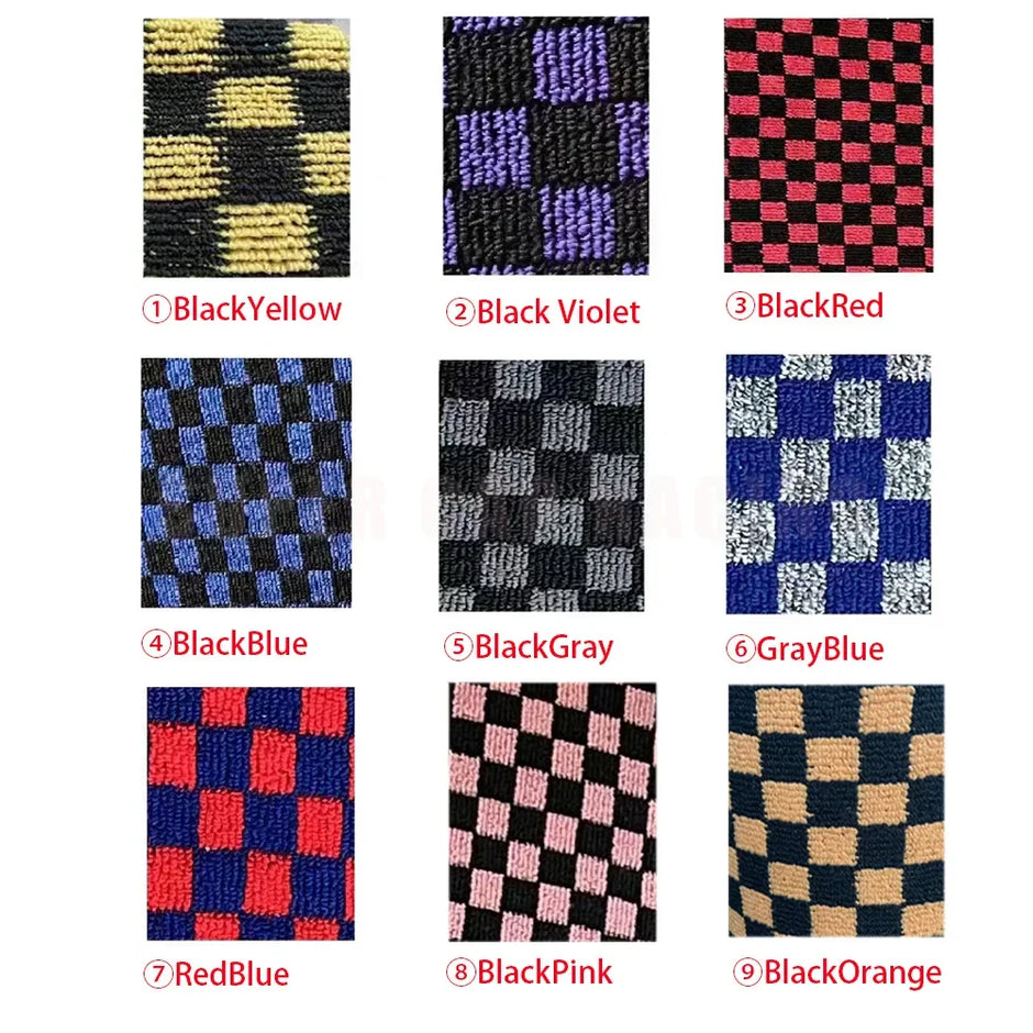 4pcs Floor Mats Checkered Front Rear Carpets Floor Mats Auto Interior