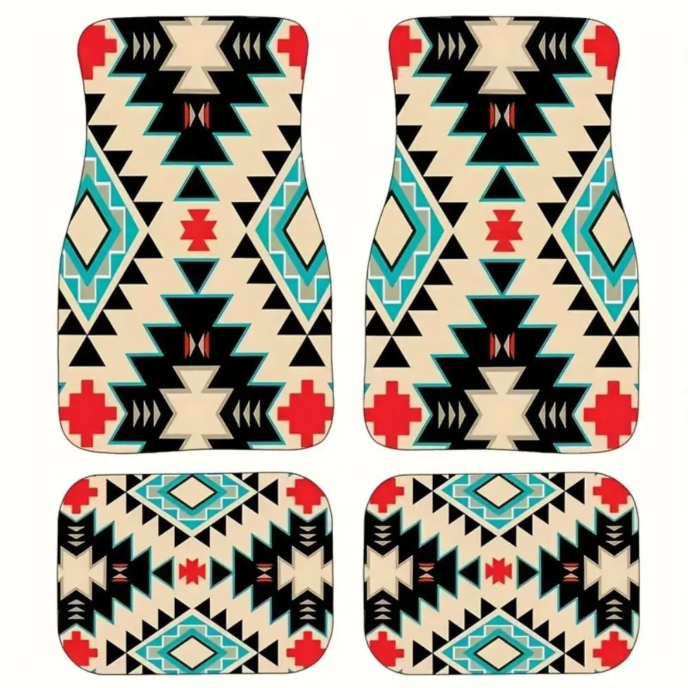4Pcs Bohemian Car Floor Mats Back Persian Carpet
