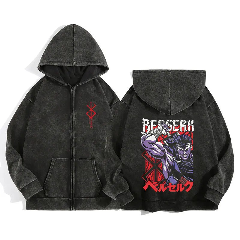 Berserk Wash Zip Up Hoodie