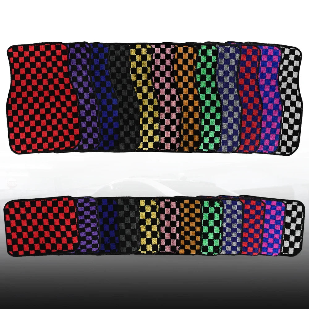 4pcs Floor Mats Checkered Front Rear Carpets Floor Mats Auto Interior