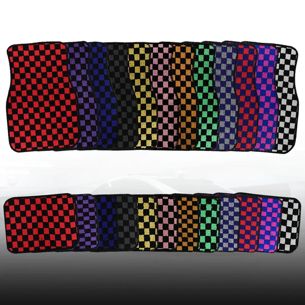 4pcs Floor Mats Checkered Front Rear Carpets Floor Mats Auto Interior