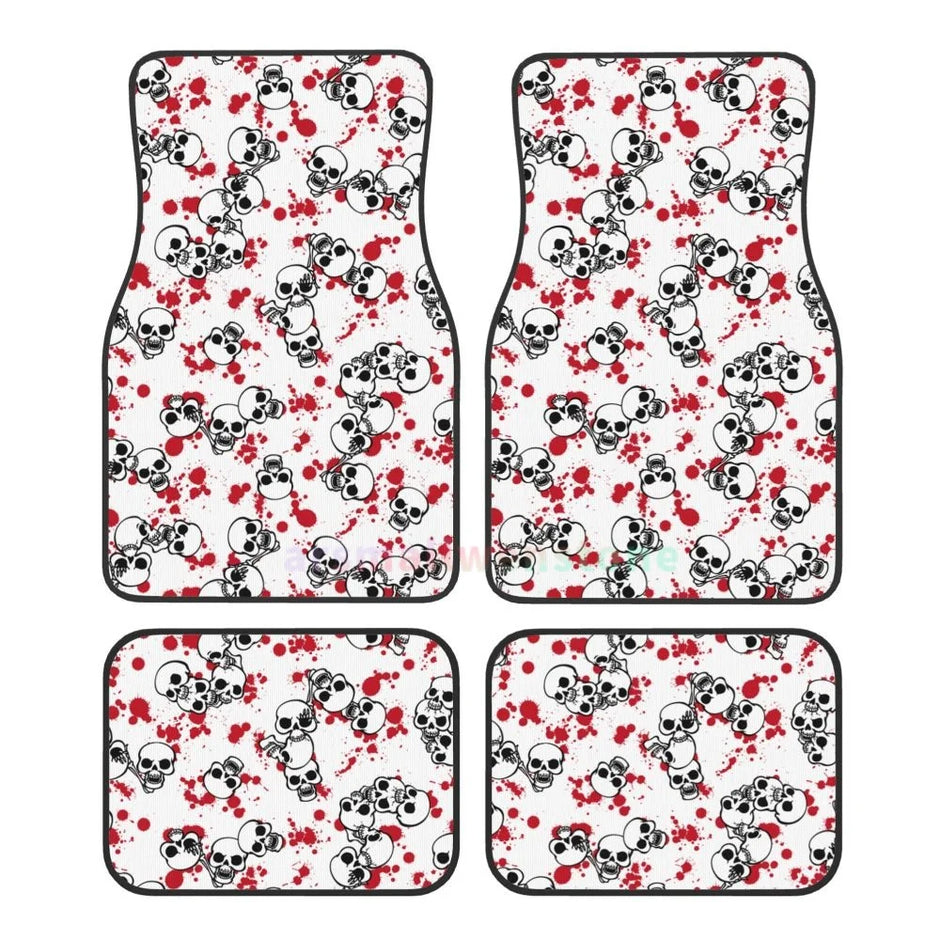 Gothic Black Skull 4PCS Crystal Velvet Car Floor Mat