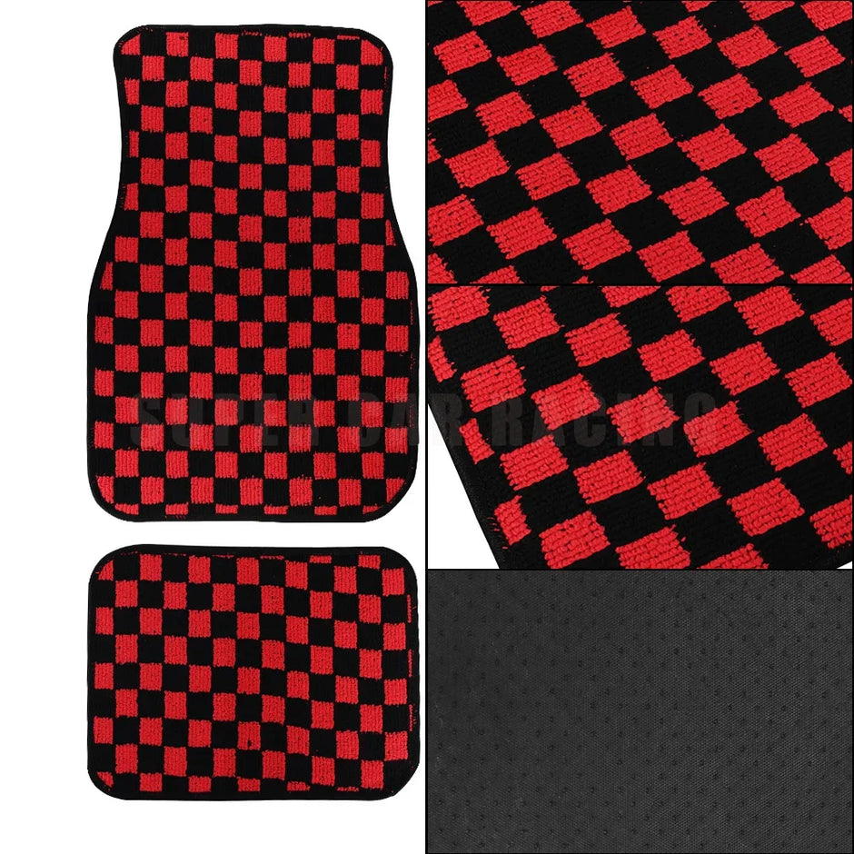 4pcs Floor Mats Checkered Front Rear Carpets Floor Mats Auto Interior