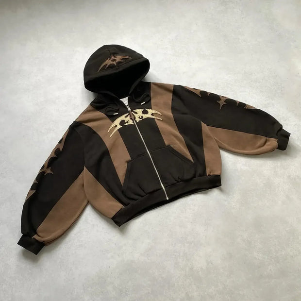 Harajuku Geometric Embroidery Hoodies - Droppi UAE