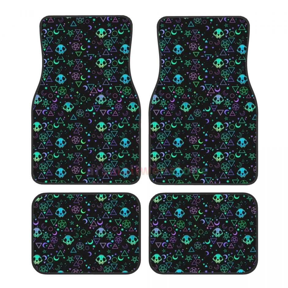 Gothic Black Skull 4PCS Crystal Velvet Car Floor Mat