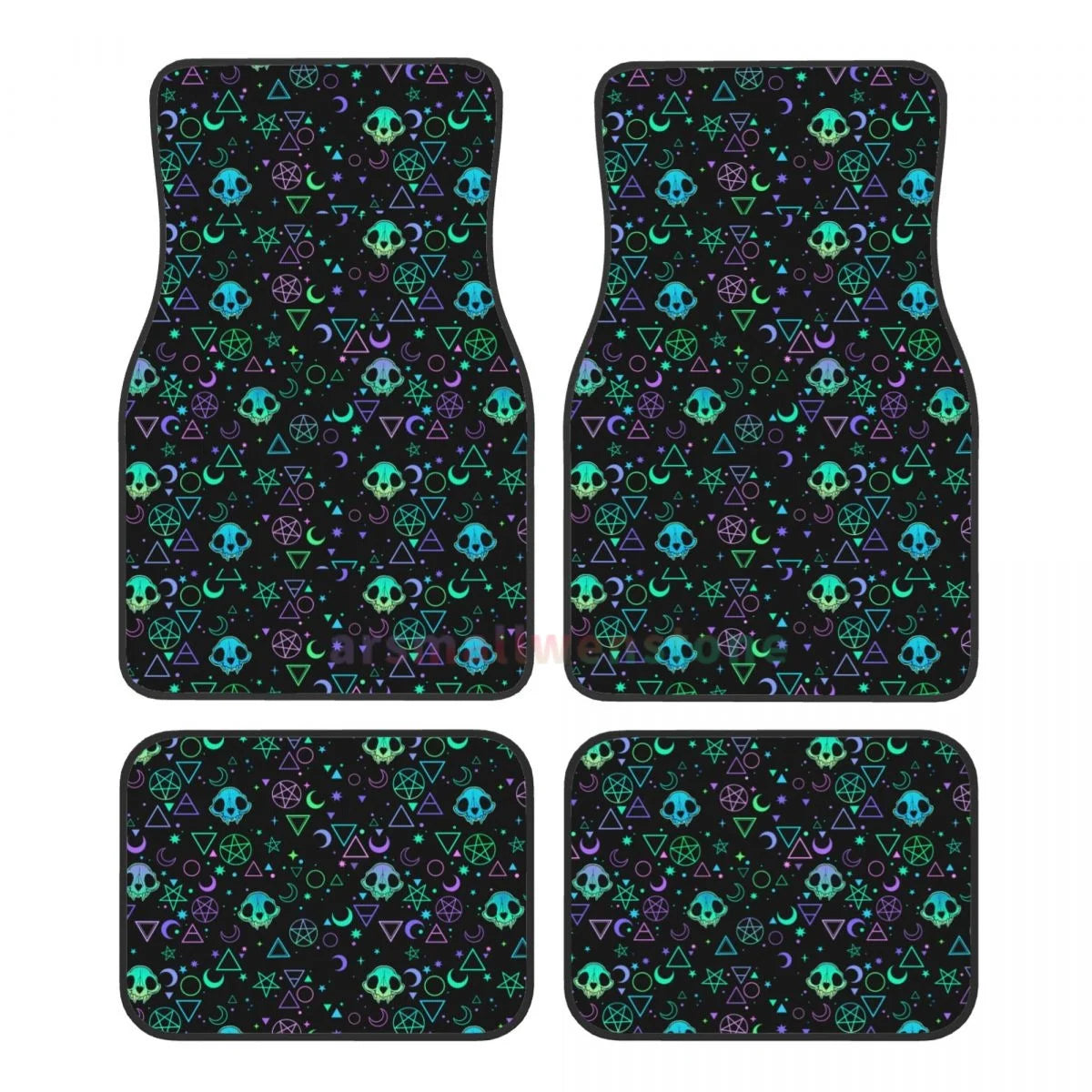 Gothic Black Skull 4PCS Crystal Velvet Car Floor Mat
