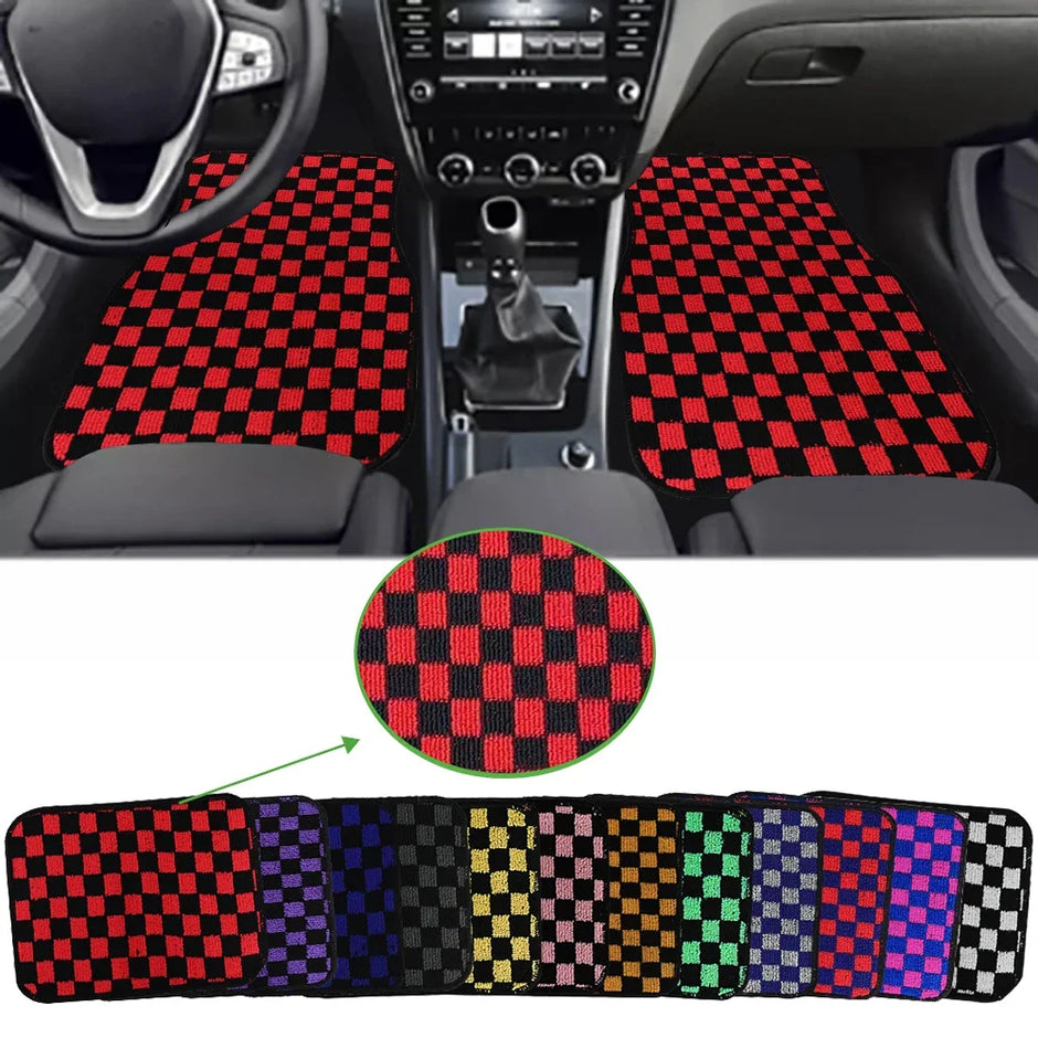 4pcs Floor Mats Checkered Front Rear Carpets Floor Mats Auto Interior