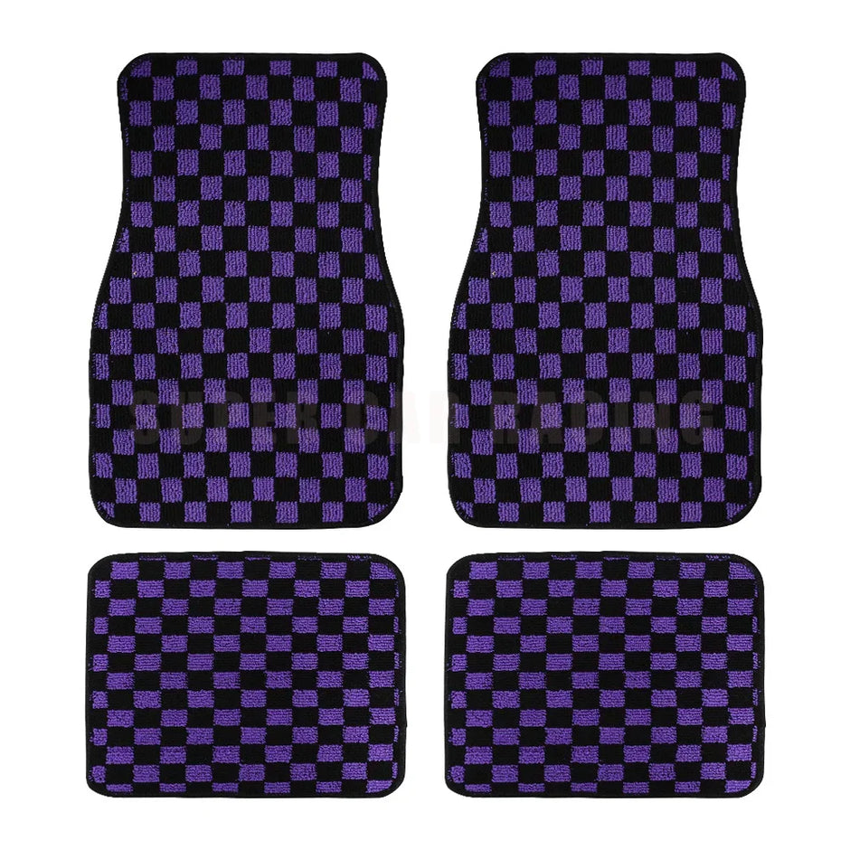 4pcs Floor Mats Checkered Front Rear Carpets Floor Mats Auto Interior