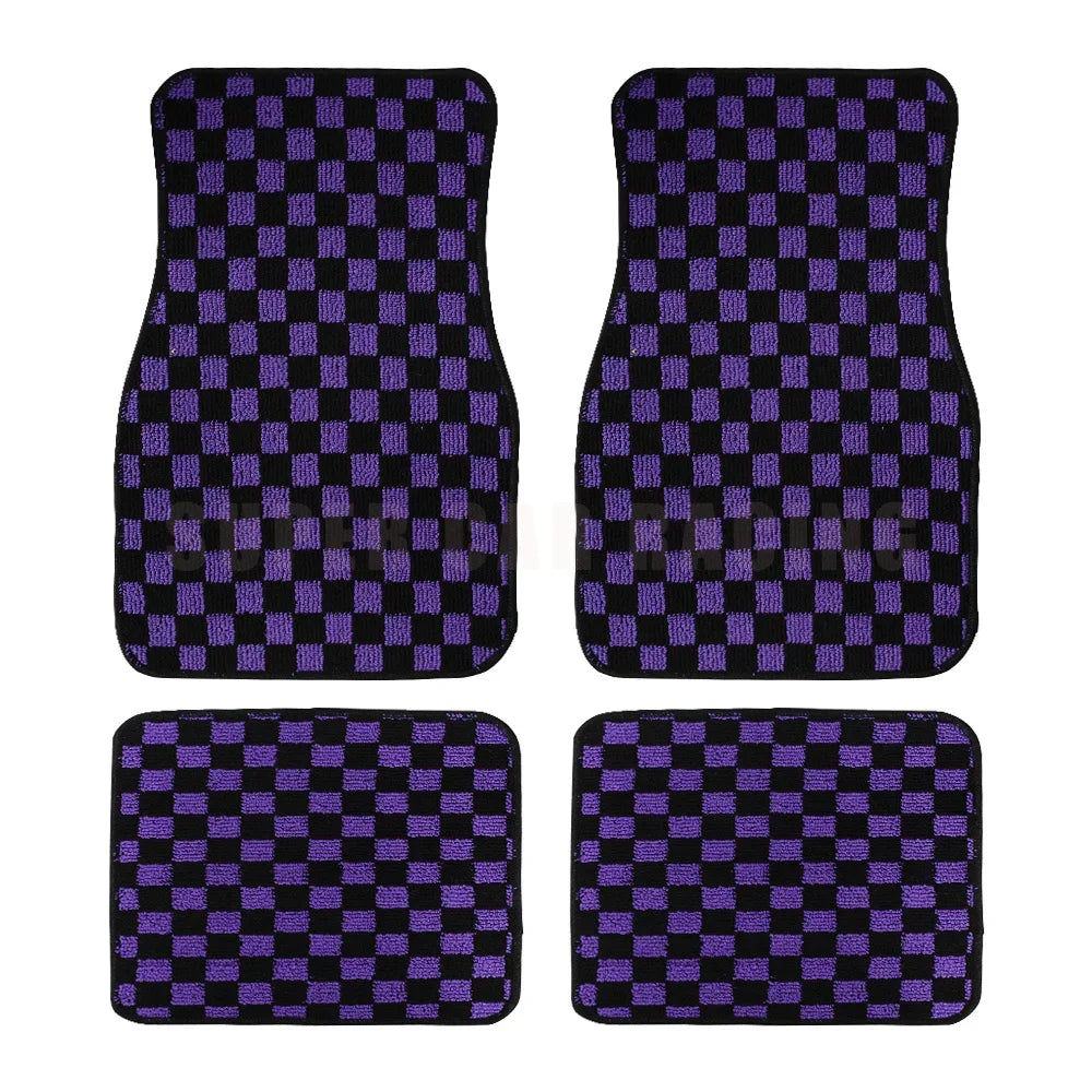 4pcs Floor Mats Checkered Front Rear Carpets Floor Mats Auto Interior