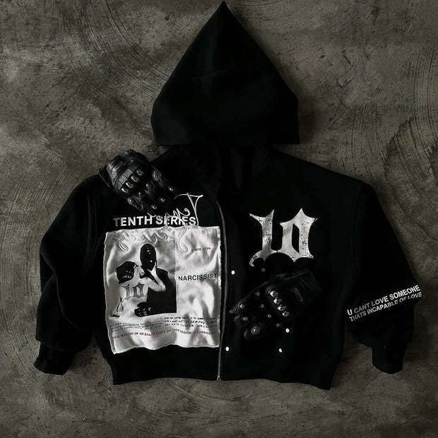 Harajuku Gothic Patchwork Embroidered Oversized Hoodies