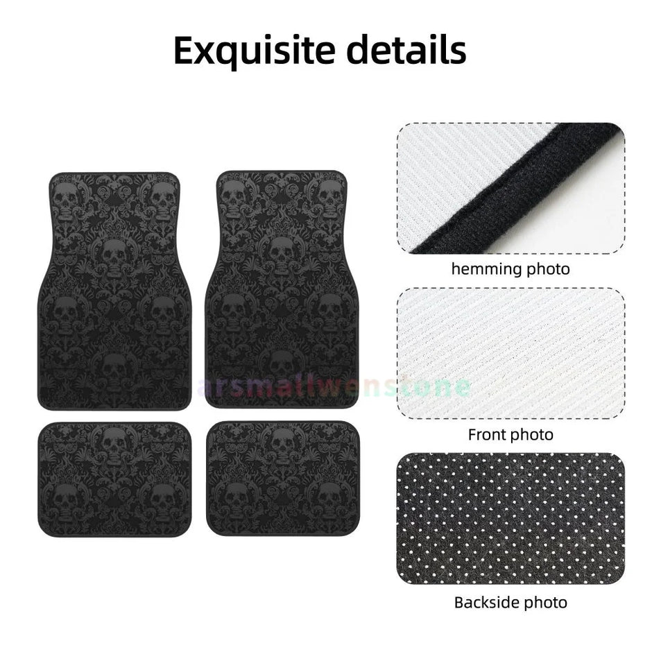 Gothic Black Skull 4PCS Crystal Velvet Car Floor Mat