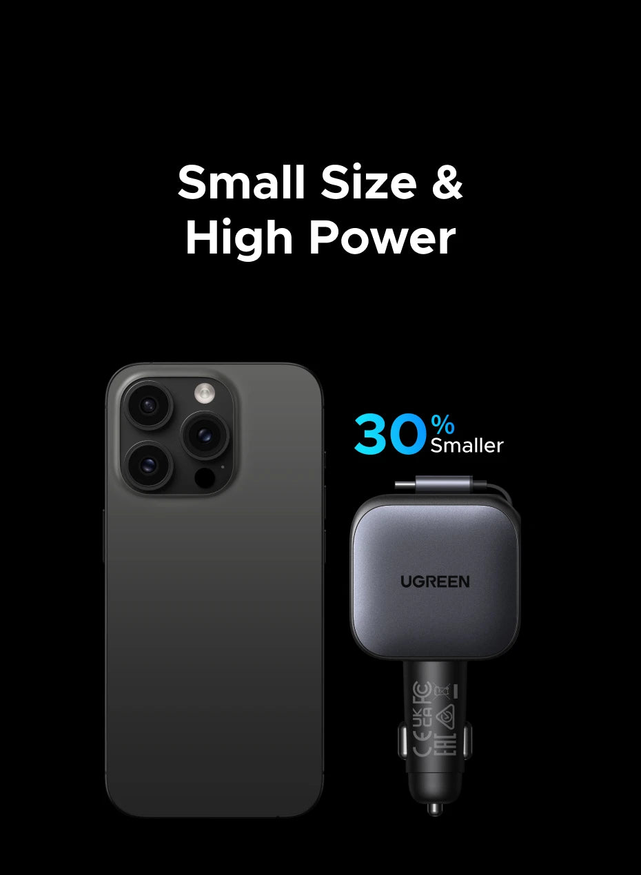 UGREEN 145W 90W 60W Car Charger 3 USB-C & 1 USB-A Ports PD QC4.0 Fast Charging with Retractable Cable for iPhone 17 Pro MacBook