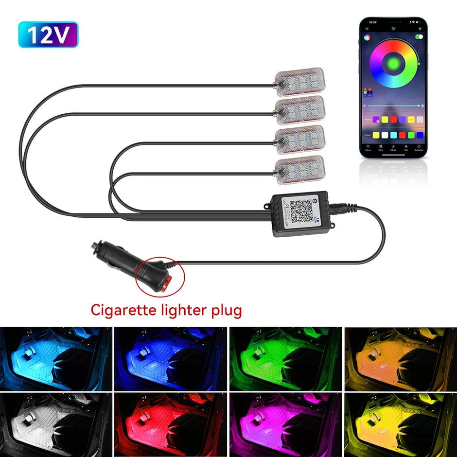 LED Car Interior Ambient Backlight Remote App Music Control