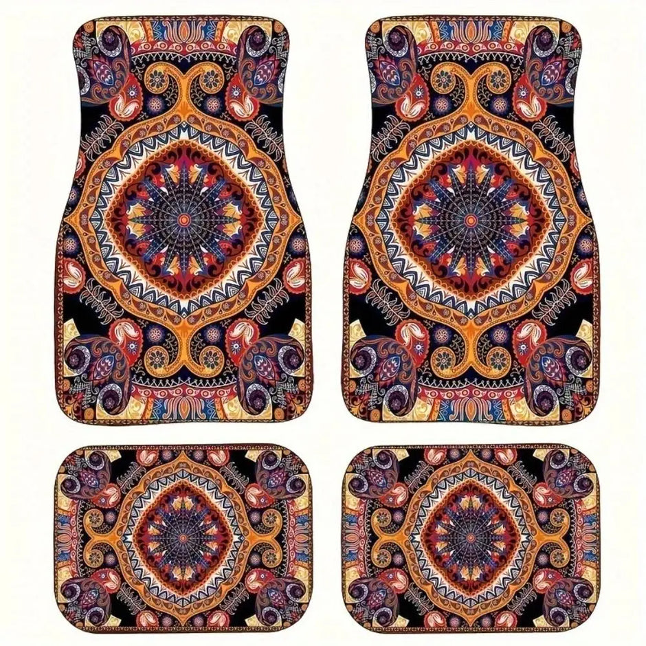 4Pcs Bohemian Car Floor Mats Back Persian Carpet