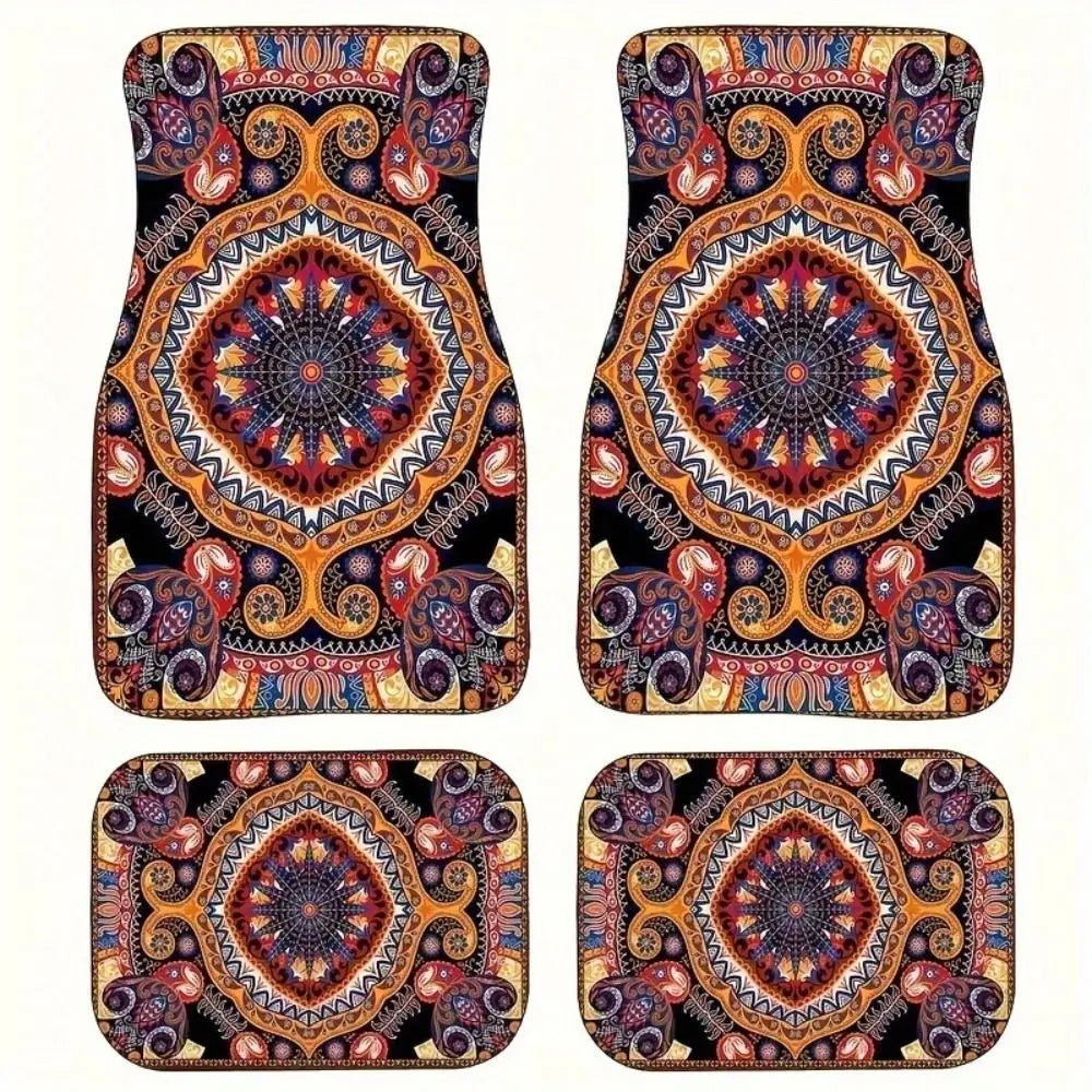 4Pcs Bohemian Car Floor Mats Back Persian Carpet