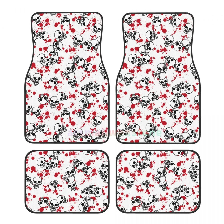 Gothic Black Skull 4PCS Crystal Velvet Car Floor Mat