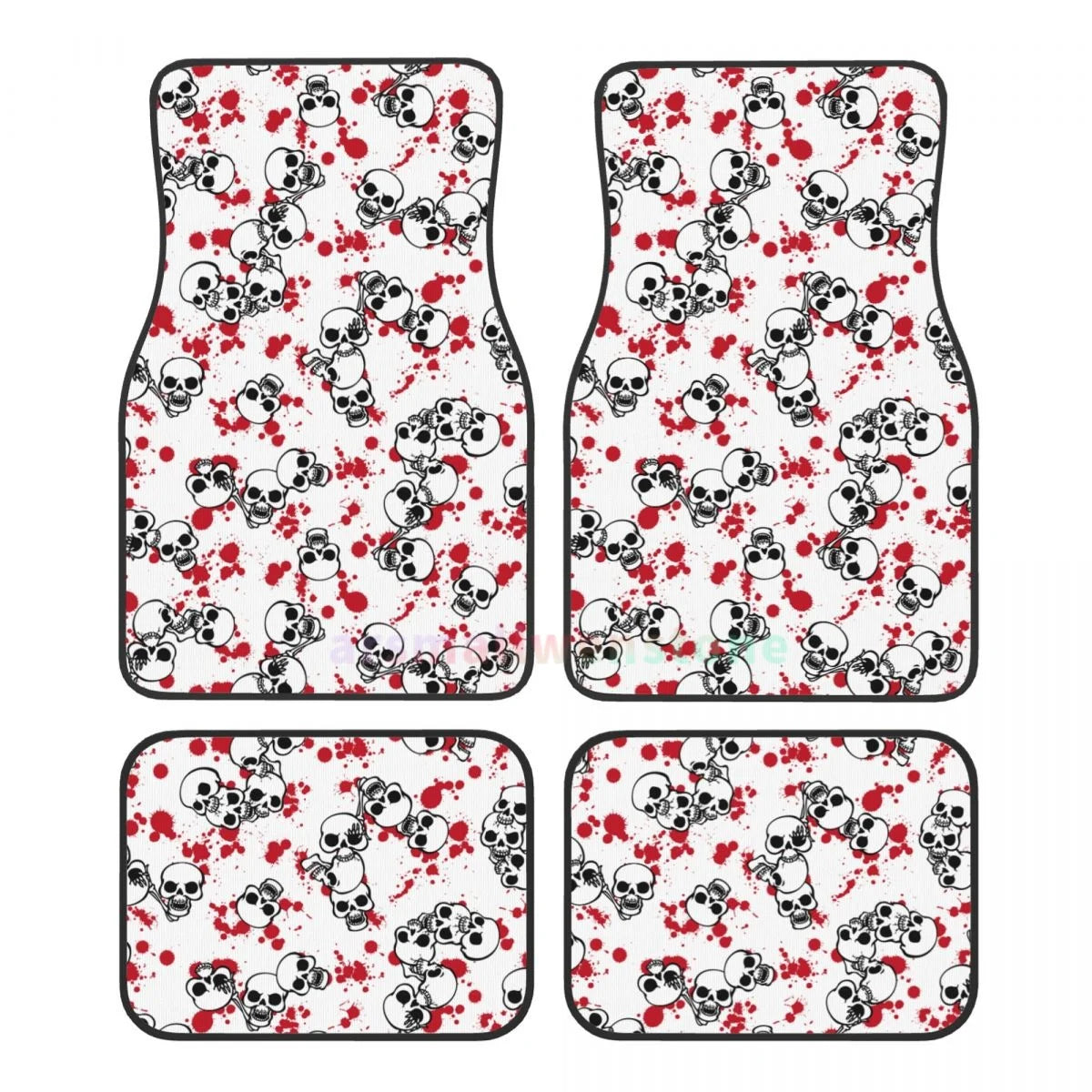 Gothic Black Skull 4PCS Crystal Velvet Car Floor Mat