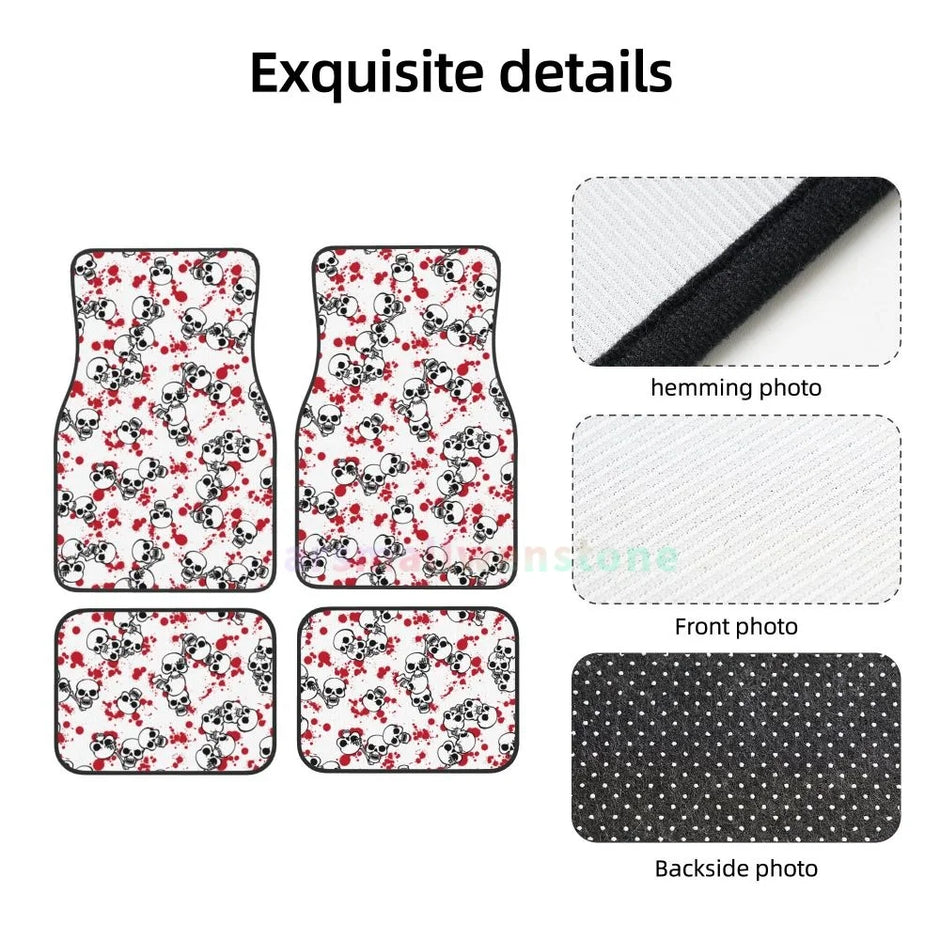 Gothic Black Skull 4PCS Crystal Velvet Car Floor Mat