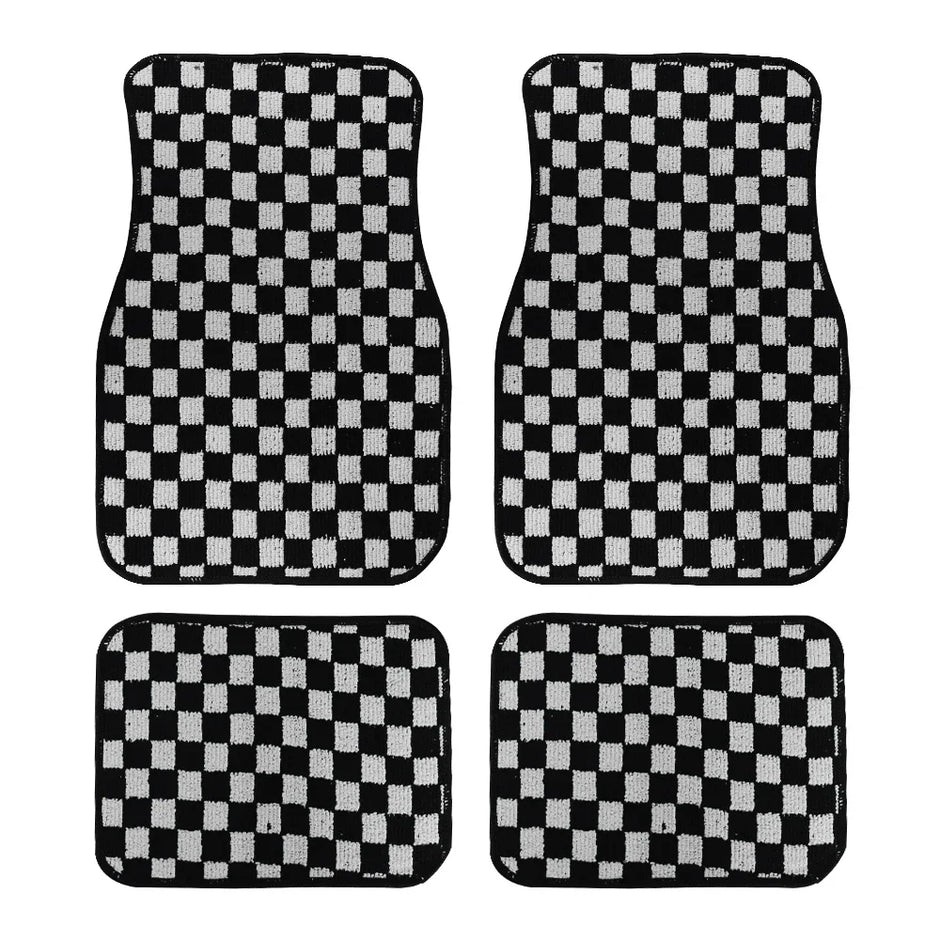4pcs Floor Mats Checkered Front Rear Carpets Floor Mats Auto Interior