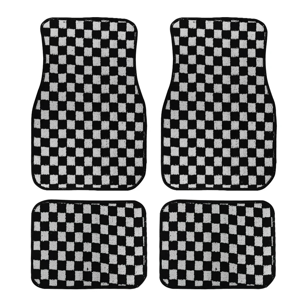 4pcs Floor Mats Checkered Front Rear Carpets Floor Mats Auto Interior
