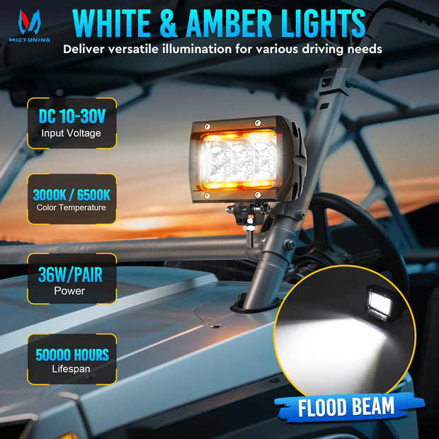 MICTUNING 2PCS LED Waterproof Off Road Lights