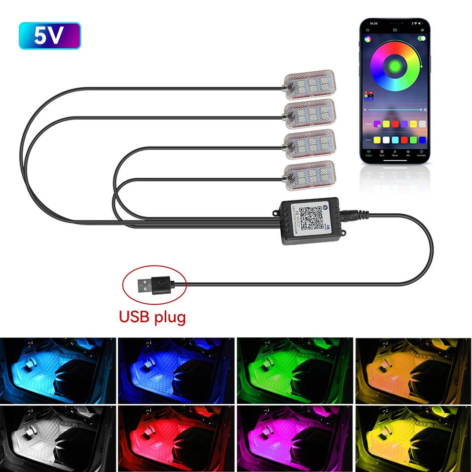 LED Car Interior Ambient Backlight Remote App Music Control