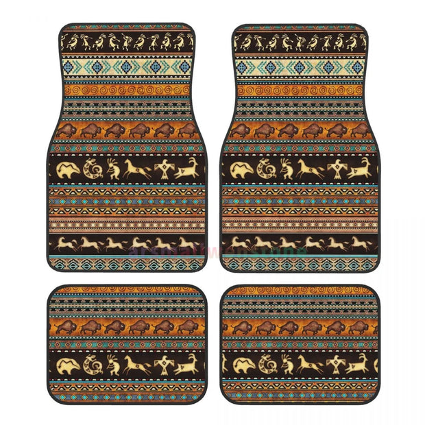 Vintage Boho Ethnic Pattern 4PCS Crystal Velvet Car Floor Mat
