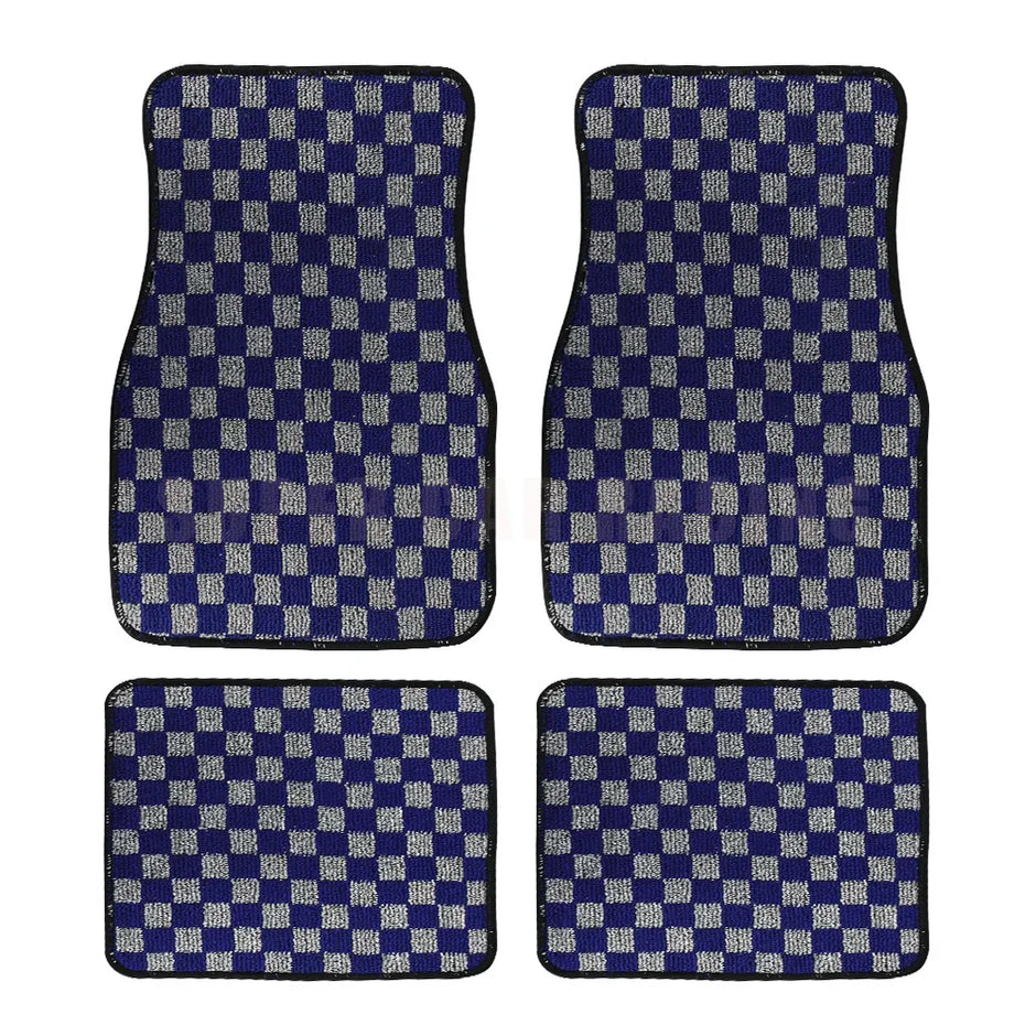 4pcs Floor Mats Checkered Front Rear Carpets Floor Mats Auto Interior