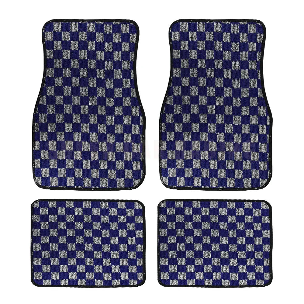 4pcs Floor Mats Checkered Front Rear Carpets Floor Mats Auto Interior
